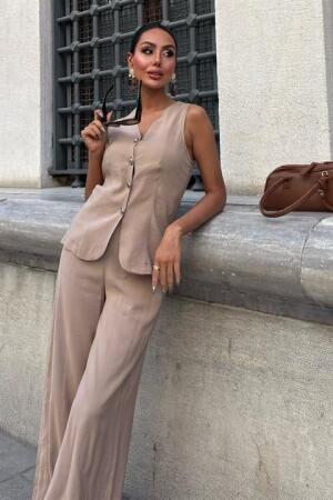 Arkası Bağcıklı Yelek Plazza Pantolon Modal Takım 10202-08 - ANGELINO BuyukBedeniz (1)