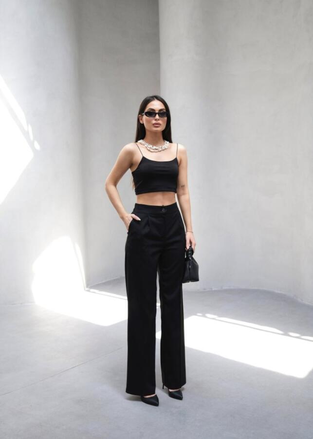 Arkasi Lasti̇kli̇ Pi̇leli̇ Dökümlü Wide Leg Pantolon - 1