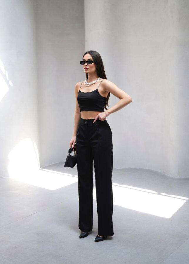 Arkasi Lasti̇kli̇ Pi̇leli̇ Dökümlü Wide Leg Pantolon - 4