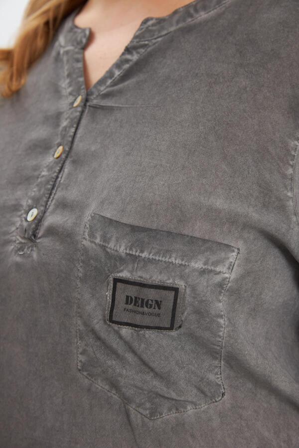 Arma Detaylı Büyük Beden Yıkamalı Bluz Füme - 2