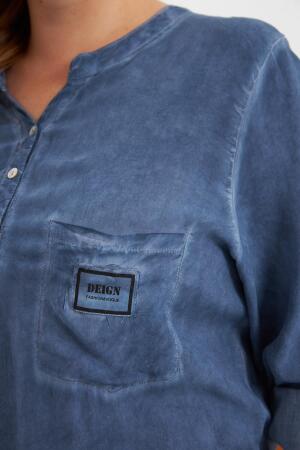 Arma Detaylı Büyük Beden Yıkamalı Bluz İndigo - RMG (1)