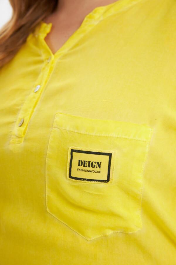 Arma Detaylı Büyük Beden Yıkamalı Bluz Sarı - 2