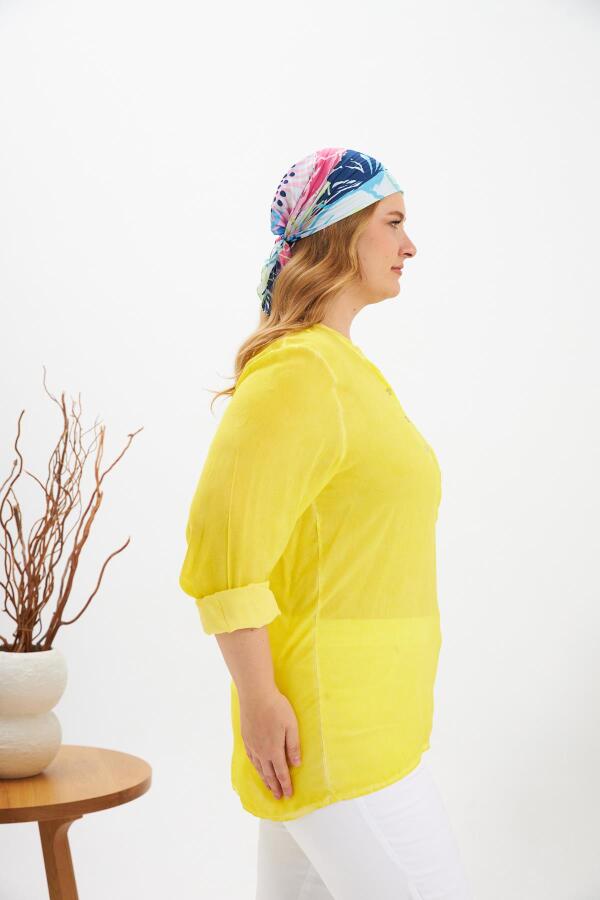 Arma Detaylı Büyük Beden Yıkamalı Bluz Sarı - 3