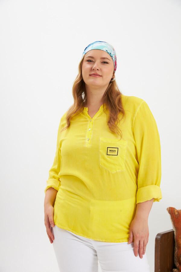Arma Detaylı Büyük Beden Yıkamalı Bluz Sarı - 4