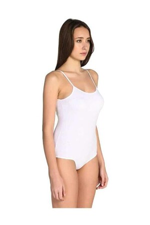 Angelino İç Giyim Kadın Beyaz Likra İp Askı Kancalı Body 2'Li Paket - 2