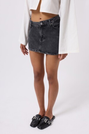 Asimetrik Bel Denim Mini Etek - 3