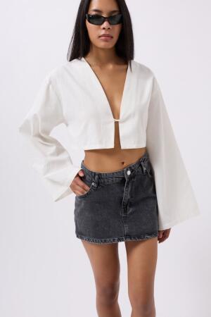Asimetrik Bel Denim Mini Etek - ANGELINO BuyukBedeniz