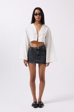Asimetrik Bel Denim Mini Etek - ANGELINO BuyukBedeniz (1)