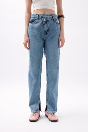 Asimetrik Bel Paça Yırtmaçlı Jean - 3
