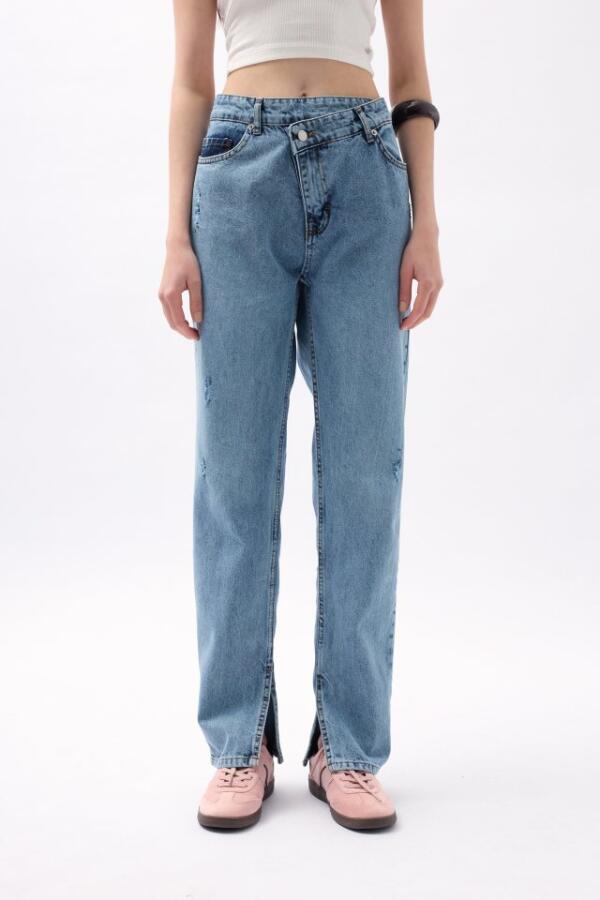 Asimetrik Bel Paça Yırtmaçlı Jean - 3