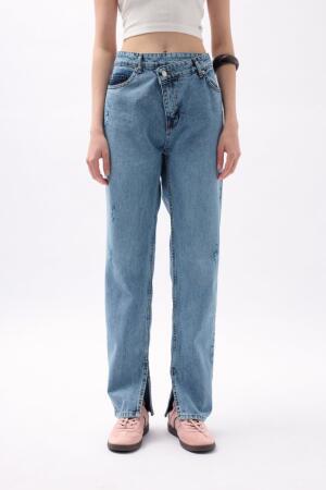 Asimetrik Bel Paça Yırtmaçlı Jean - 3