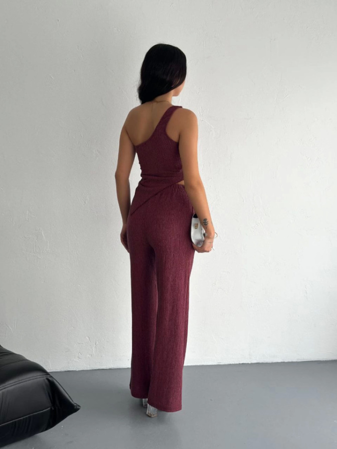Asimetrik Crop Pantalon Ikili Takım - Gül Kurusu - 2
