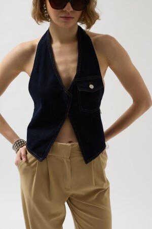 Asimetrik Denim Yelek - 3