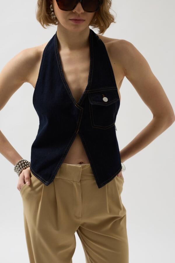 Asimetrik Denim Yelek - 3