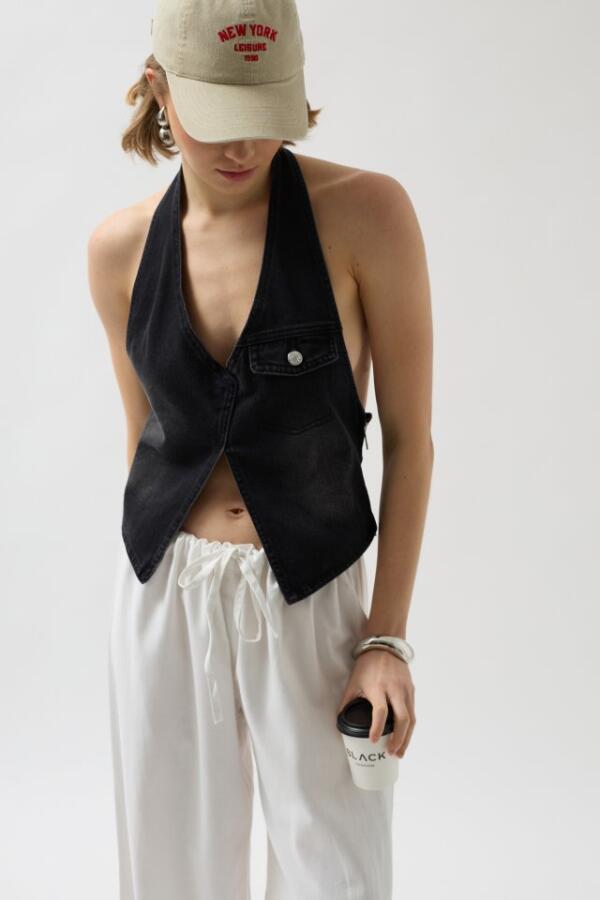 Asimetrik Denim Yelek - 4