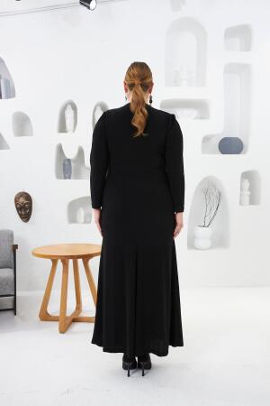 Asimetrik Drape Detay Dantel Ve Aplik Süslemeli Büyük Beden Abiye Elbise Siyah - 6