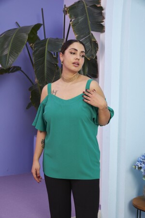 Askılı Büyük Beden Yeşil Bluz - 1