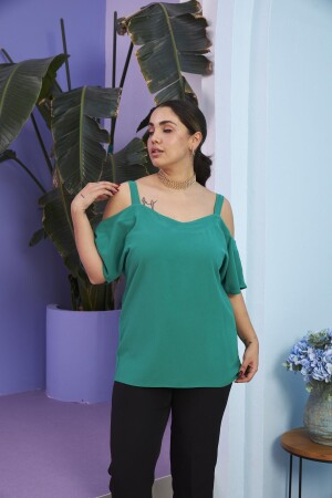 Askılı Büyük Beden Yeşil Bluz - 3