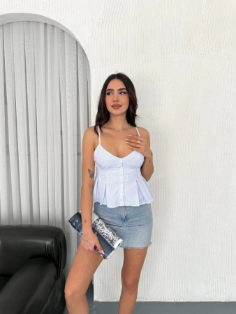 Askılı Dekolte Deraylı Crop - Açık Mavi - 3