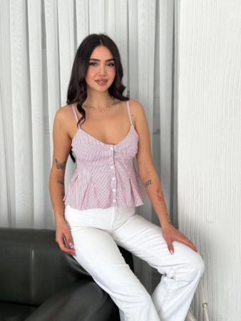 Askılı Dekolte Deraylı Crop - Kırmızı - 4