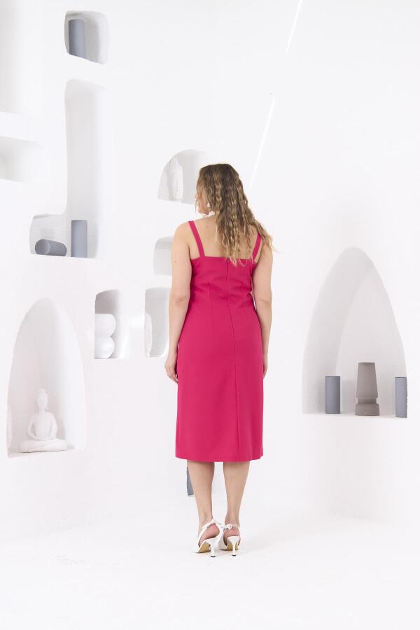 Astarlı Yırtmaç detay Büyük Beden Elbise Fuşya - 8