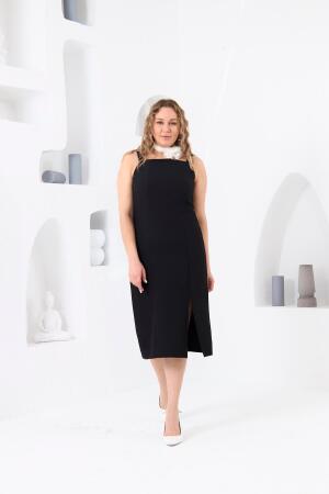 Astarlı Yırtmaç detay Büyük Beden Elbise Siyah - 1