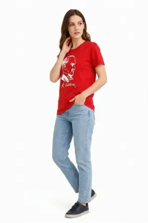Atatürk Baskılı Tişört Kısa Kollu Bisiklet Yaka T-Shirt - Kırmızı - ANGELINO BuyukBedeniz (1)
