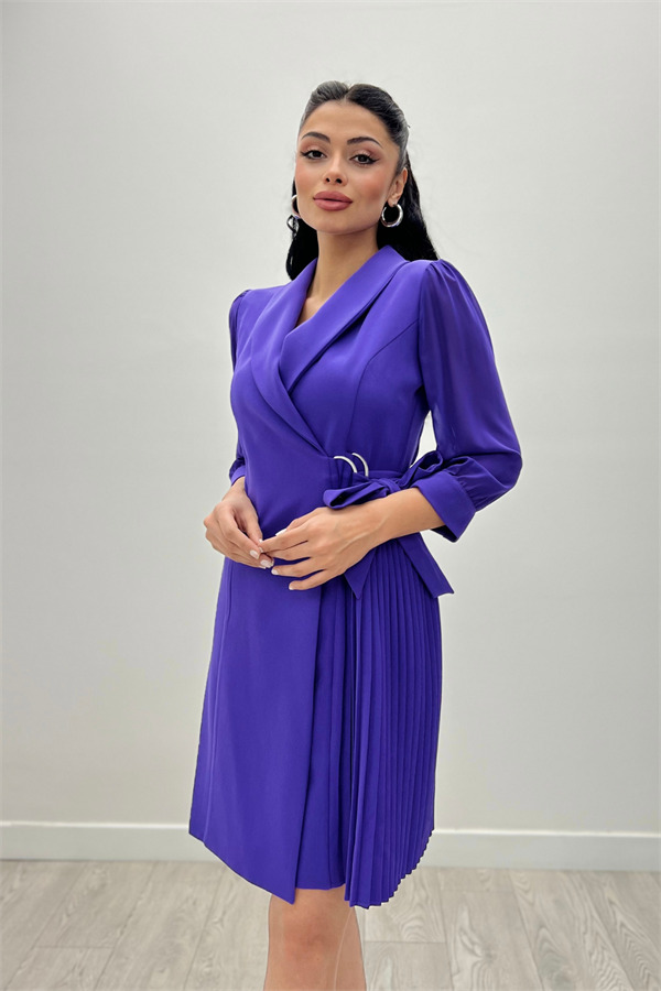 Atlas Kumaş Pliseli Ceket Elbise - MOR - 2