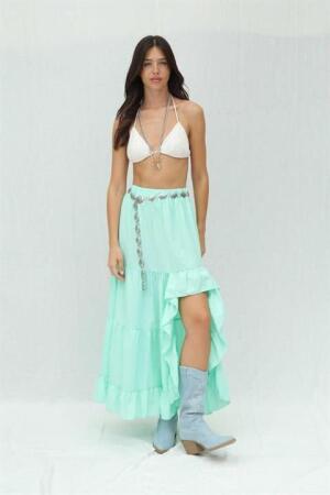 Audrey Fıfrlı Yırtmaç Detay Etek 4037 - ANGELINO BuyukBedeniz