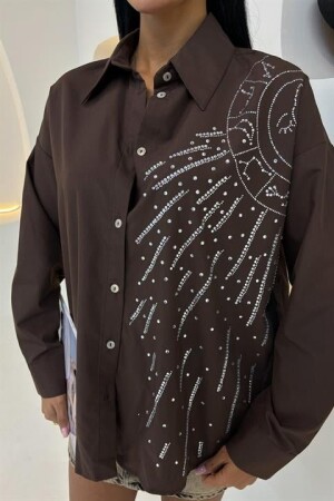 Ay Figürlü Taş İşlemeli Poplin Gömlek 3440 - 3