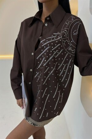 Ay Figürlü Taş İşlemeli Poplin Gömlek 3440 - 6