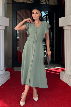 Ayrobin Kumaş Düğme Detaylı Elbise - MİNT YEŞİLİ - Angelino Moda