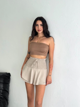 Ayrobin Şortlu Etek - Bej - 3