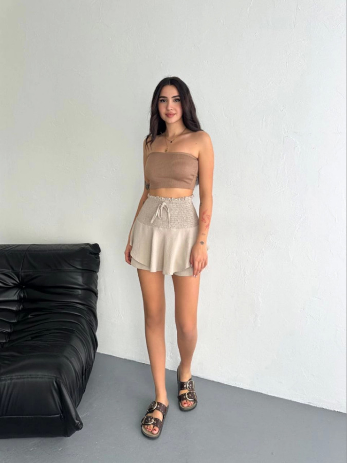 Ayrobin Şortlu Etek - Bej - 3