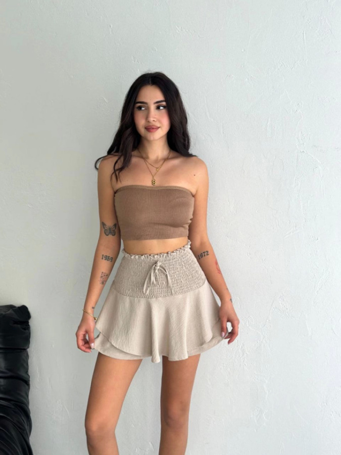 Ayrobin Şortlu Etek - Bej - 1
