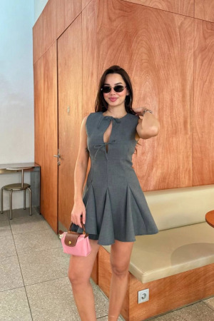 Bağcık Detaylı Kolsuz Mini Elbise - Antrasit - ANGELINO BuyukBedeniz