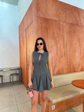 Bağcık Detaylı Kolsuz Mini Elbise - Antrasit - ANGELINO BuyukBedeniz (1)