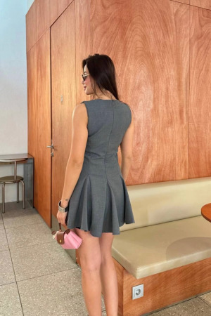 Bağcık Detaylı Kolsuz Mini Elbise - Antrasit - 4