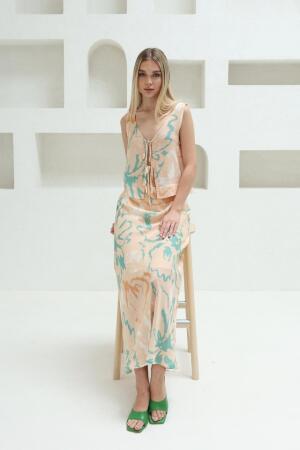 Bağcıklı Bluzlu Etek Takım - Pudra - ANGELINO BuyukBedeniz