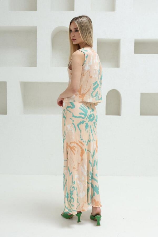 Bağcıklı Bluzlu Etek Takım - Pudra - 2