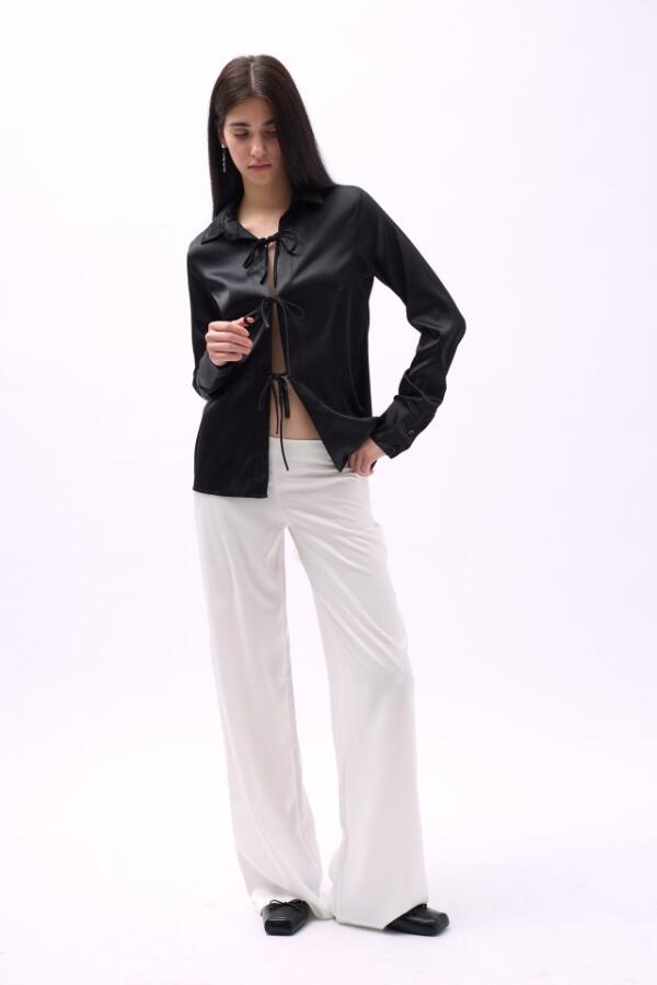 Bağlama Detay Saten Gömlek - 1