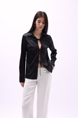 Bağlama Detay Saten Gömlek - 3