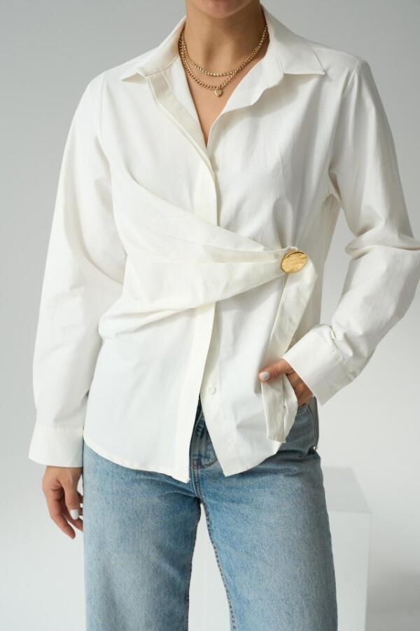 Bağlamalı Gömlek - Ekru - 3