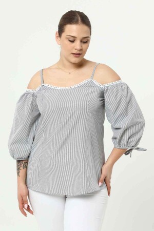 Plus Size Blouse with Ball Sleeve Straps Gray - 1