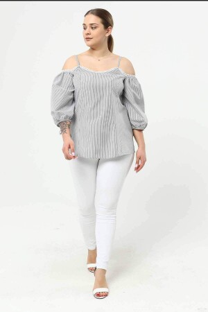 Plus Size Blouse with Ball Sleeve Straps Gray - 2