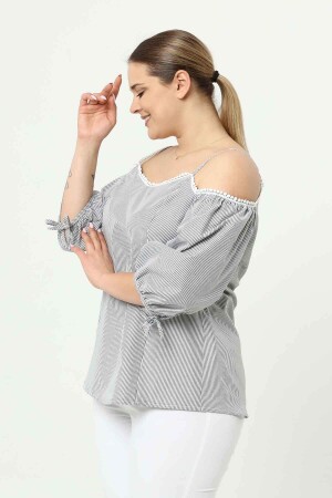Plus Size Blouse with Ball Sleeve Straps Gray - 3