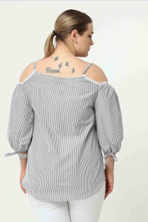 Plus Size Blouse with Ball Sleeve Straps Gray - 4