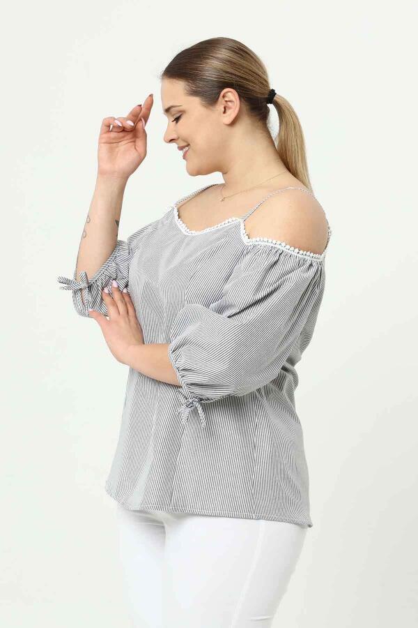 Plus Size Blouse with Ball Sleeve Straps Gray - 8
