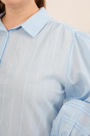 Balon Kol Ponpon Detaylı Kadın Büyük Beden Gömlek Mavi - 3