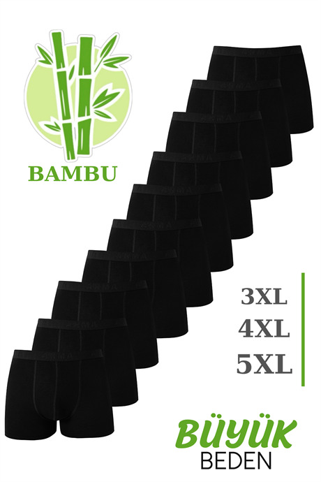 Bambu Erkek Büyük Beden Boxer Siyah 10'lu Paket - 1
